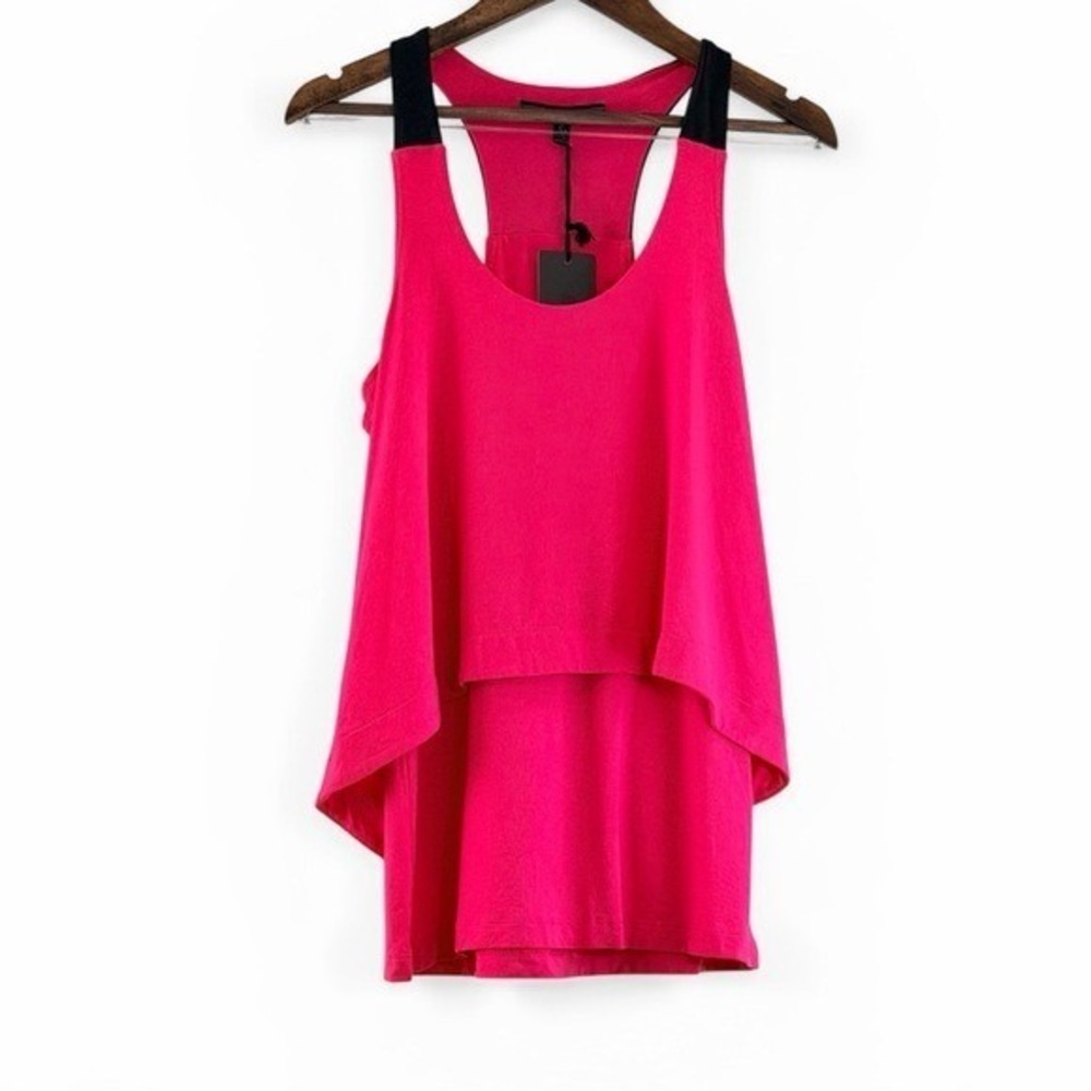 Forenza Tank Top Women XS Pink Racerback Layered Tiered Contrast Strap NWT